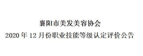 襄阳市美发美容协会 2020年12月份职业技能等级认定评价公告
